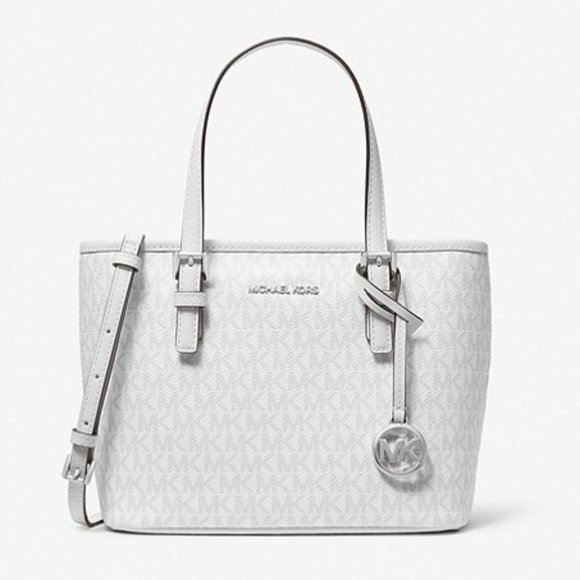 Michael Kors Handbags - Michael Kors Jet Set Travel Extra-Small Logo Top-Zip Tote Bag Optic White Multi